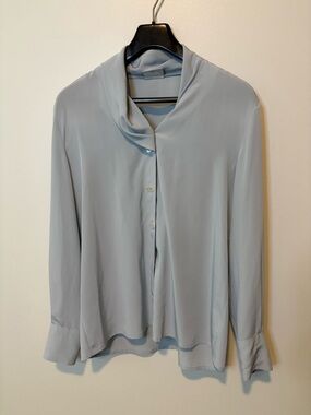 Vintage Basler Light Blue Draped Collar Button-Down Top